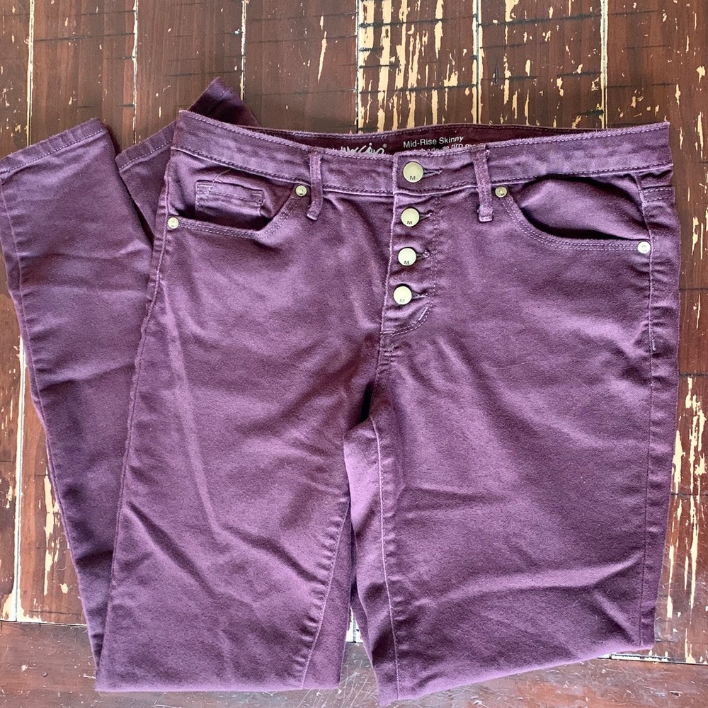Mossimo Burgundy Mid Rise Skinny Jeans Size 10L